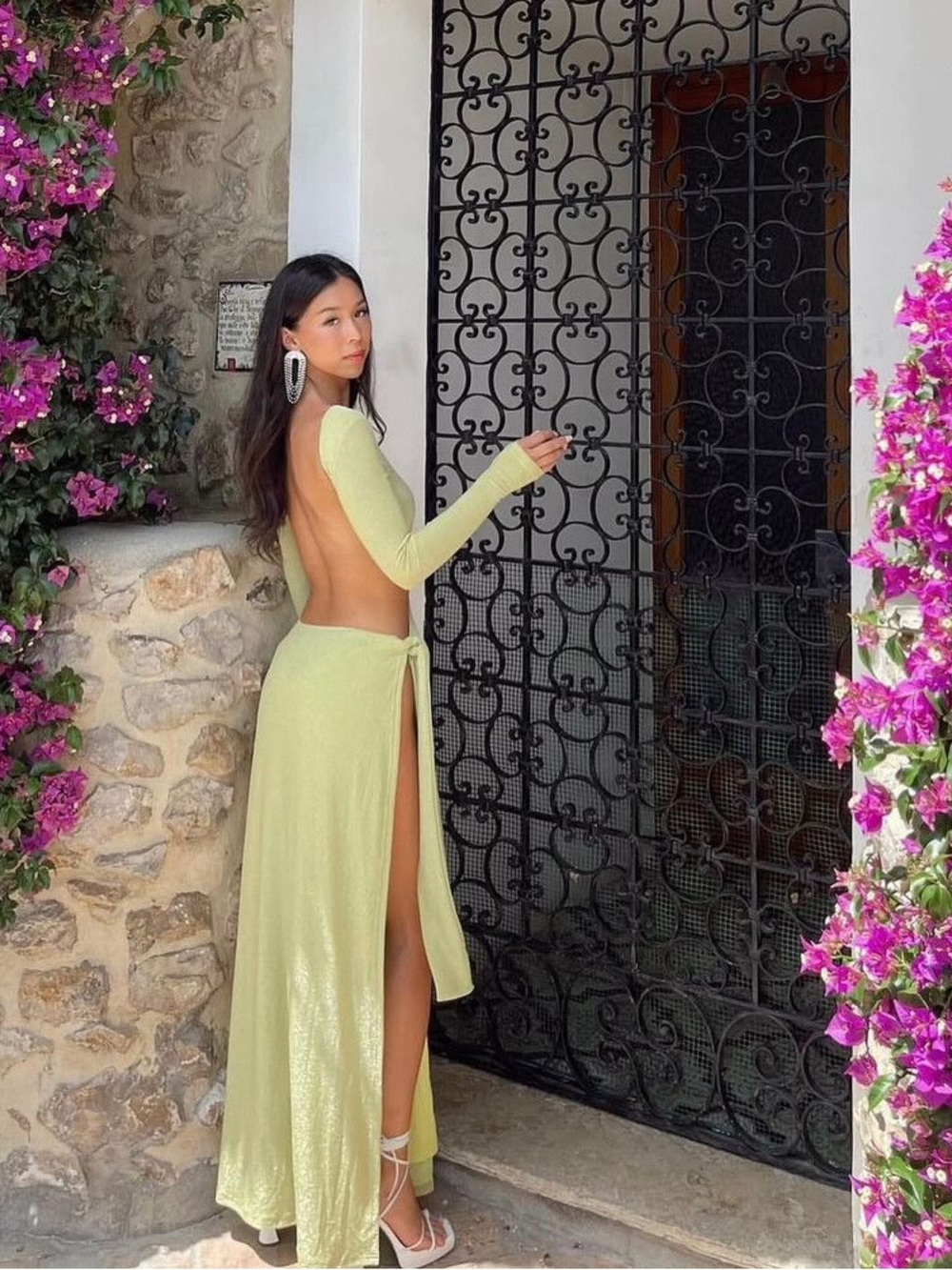Meshki Christina Backless Maxi Wrap Dress in Green Shimmer NWT